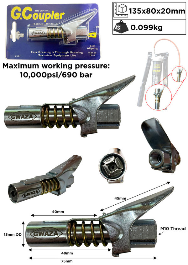 Fettpresse Mundstück- Spezielle G-Kupplung mit Aufsatz für M10x1 Schmiernippel